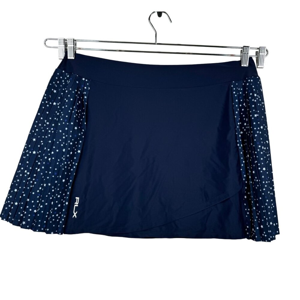 Ralph Lauren Rlx Golf Tennis Skort Side Pleated Navy Blue With Stars Sz Xl